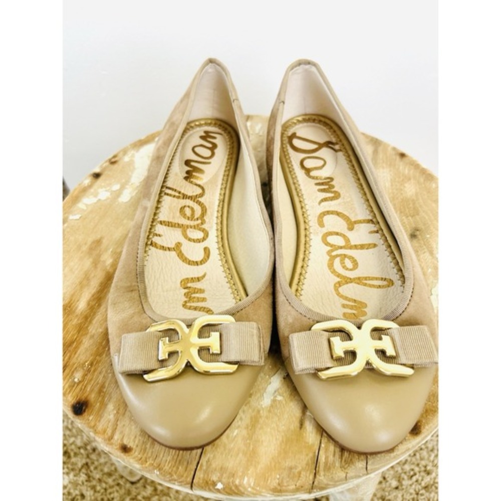 Sam Edelman | Mage Women's Gold Leather Bow Ballet Flats Size 7 | CUTE! 💖✨️